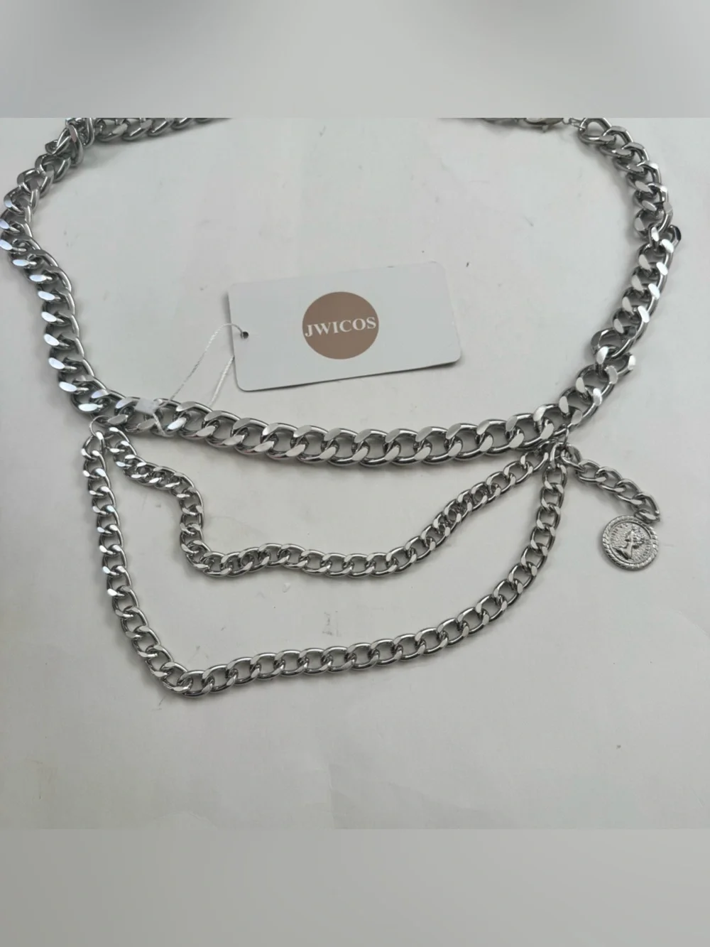 NWT Silver Bohemian Layered Waist Chain Belt Coin Charm Chunky Body Chain Y2K